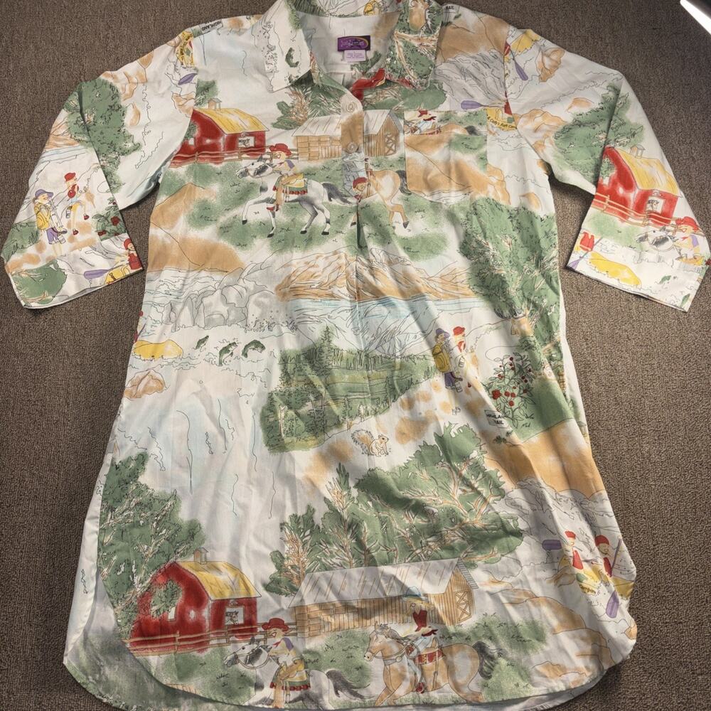 Just Jammies Women’s Night Shirt 2 Button NWOT Fishing Nature Large Vintage